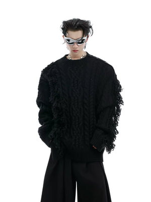 Irregular Fringe Button Knit Sweater | Relaxed Fit - main image 2