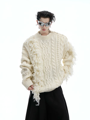 Irregular Fringe Button Knit Sweater | Relaxed Fit - main image 3