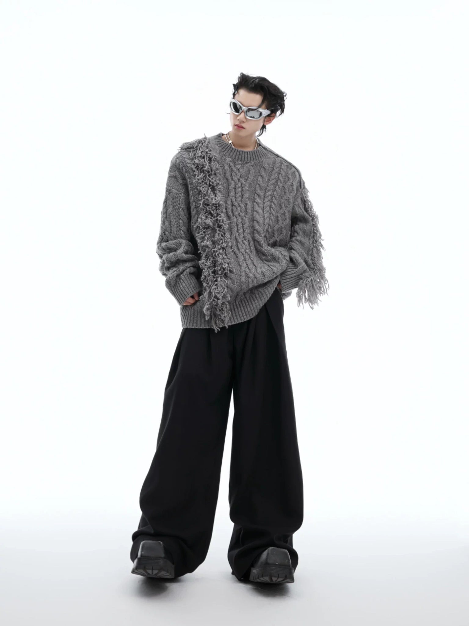 Irregular Fringe Button Knit Sweater | Relaxed Fit - main image 4