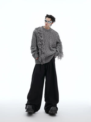 Irregular Fringe Button Knit Sweater | Relaxed Fit - main image 4