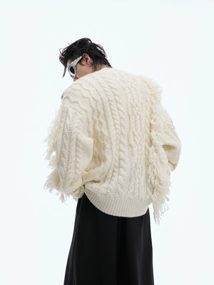 Irregular Fringe Button Knit Sweater | Relaxed Fit - main image 5