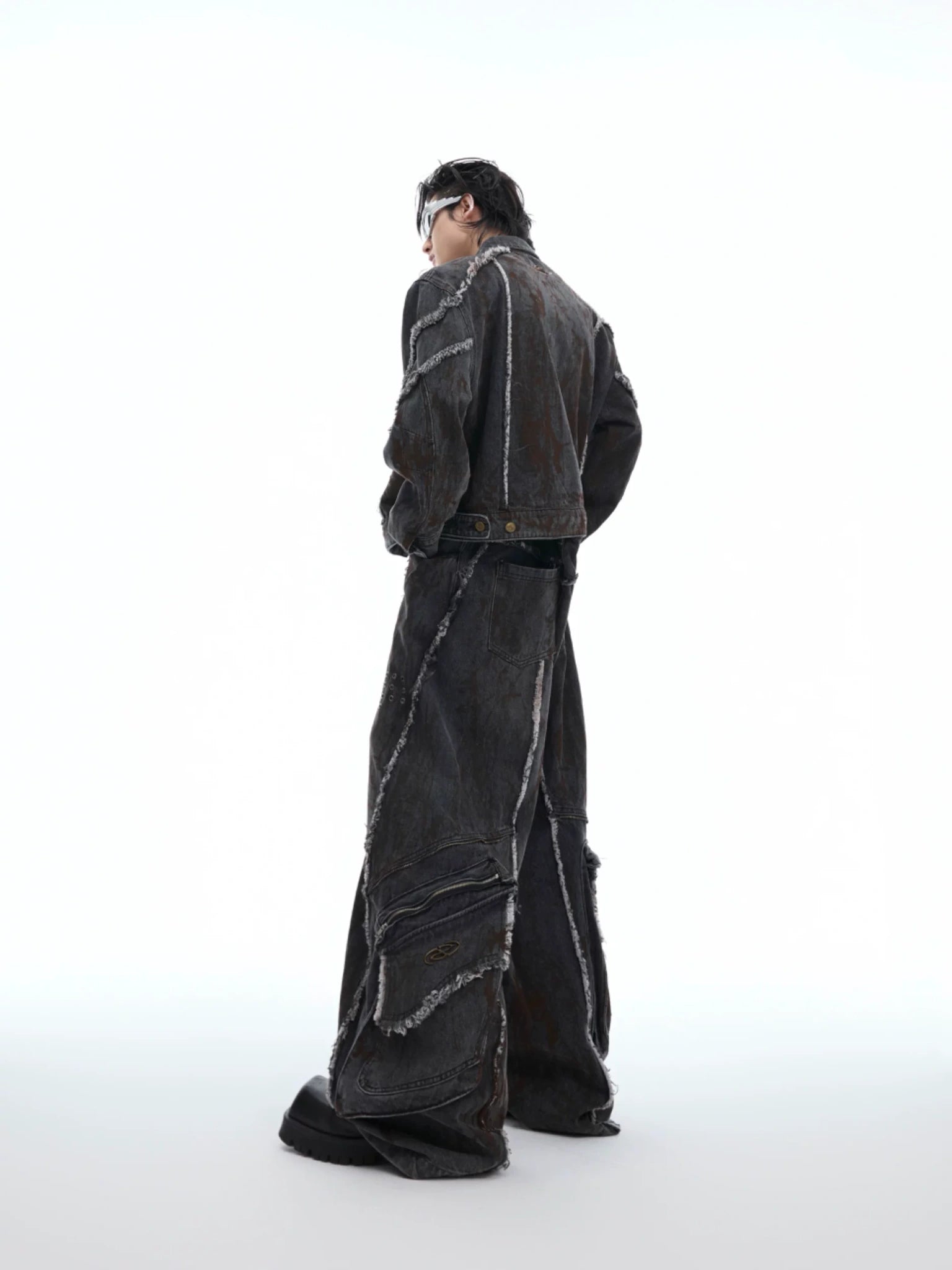 Black Distressed Wide-Leg Denim Pants | Relaxed Fit - main image 2