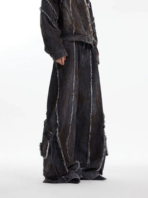 Black Distressed Wide-Leg Denim Pants | Relaxed Fit - main image 3