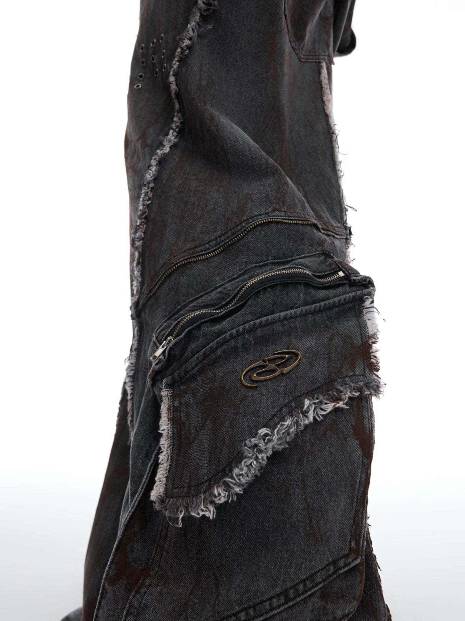 Black Distressed Wide-Leg Denim Pants | Relaxed Fit - main image 4