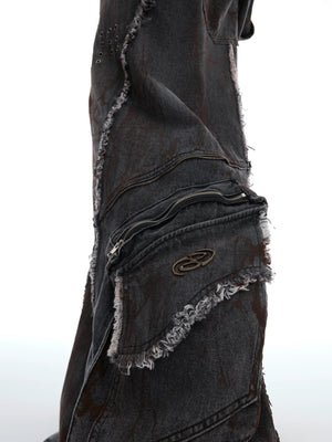 Black Distressed Wide-Leg Denim Pants | Relaxed Fit - main image 4