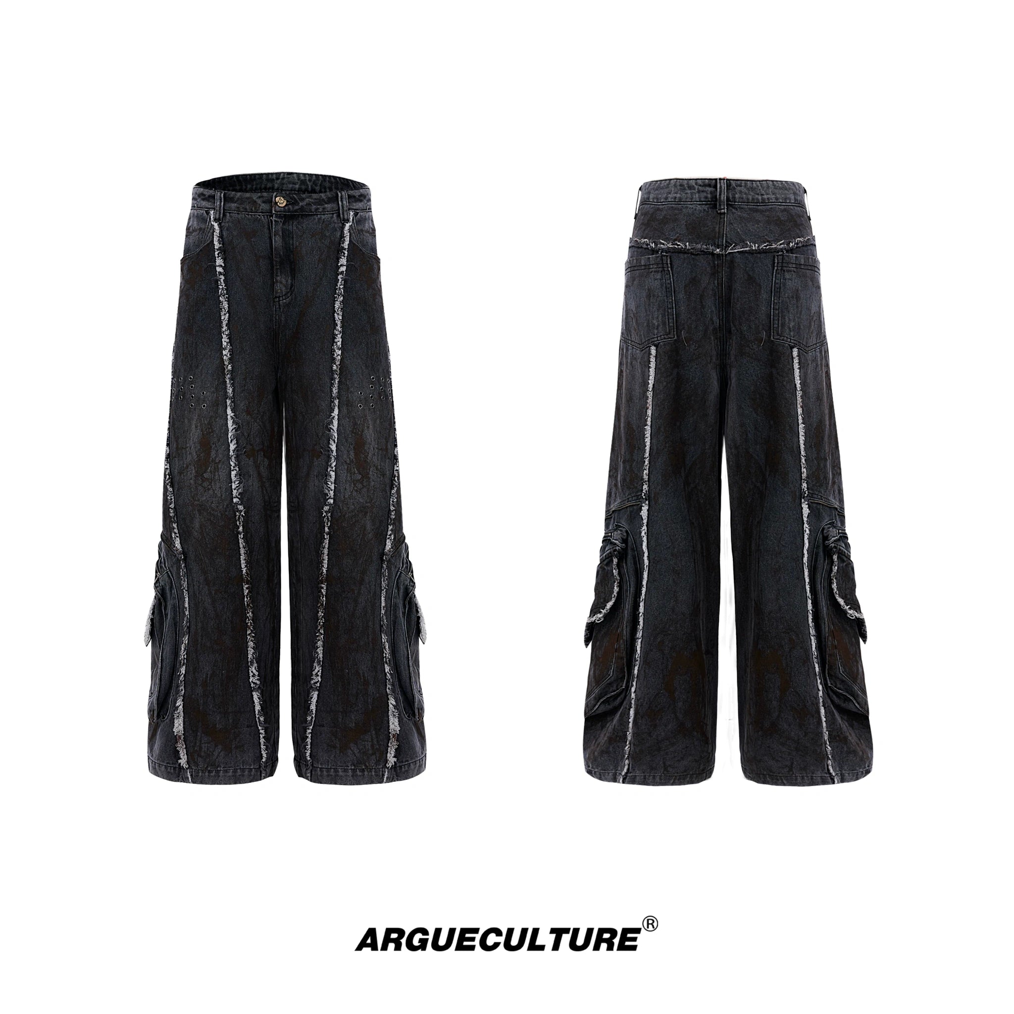 Black Distressed Wide-Leg Denim Pants | Relaxed Fit - Black Pants