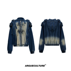 Deconstructed Hooded Denim Jacket | Relaxed Streetwear - Blue Jacket