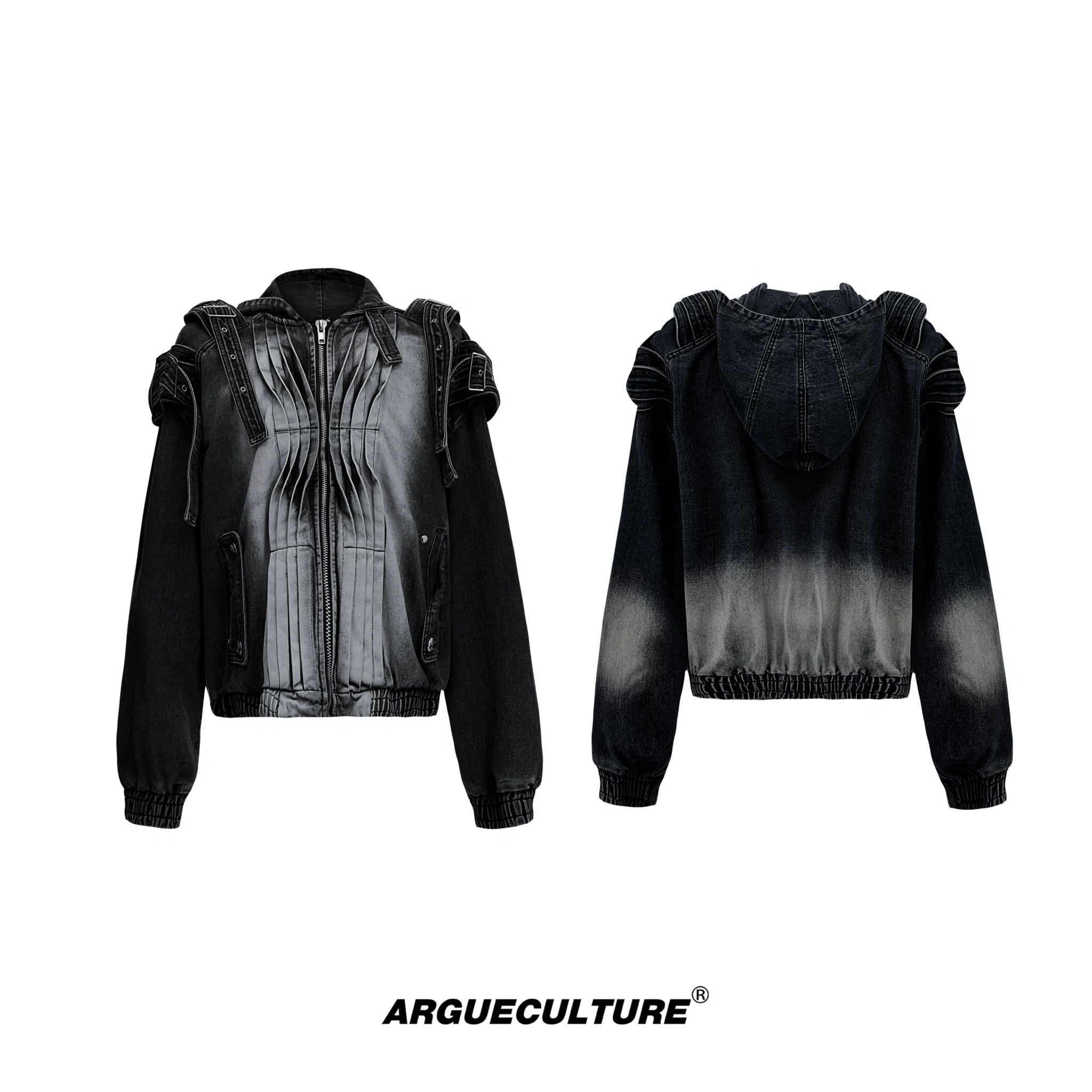 Deconstructed Hooded Denim Jacket | Relaxed Streetwear - Black Jacket