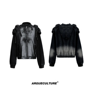 Deconstructed Hooded Denim Jacket | Relaxed Streetwear - Black Jacket