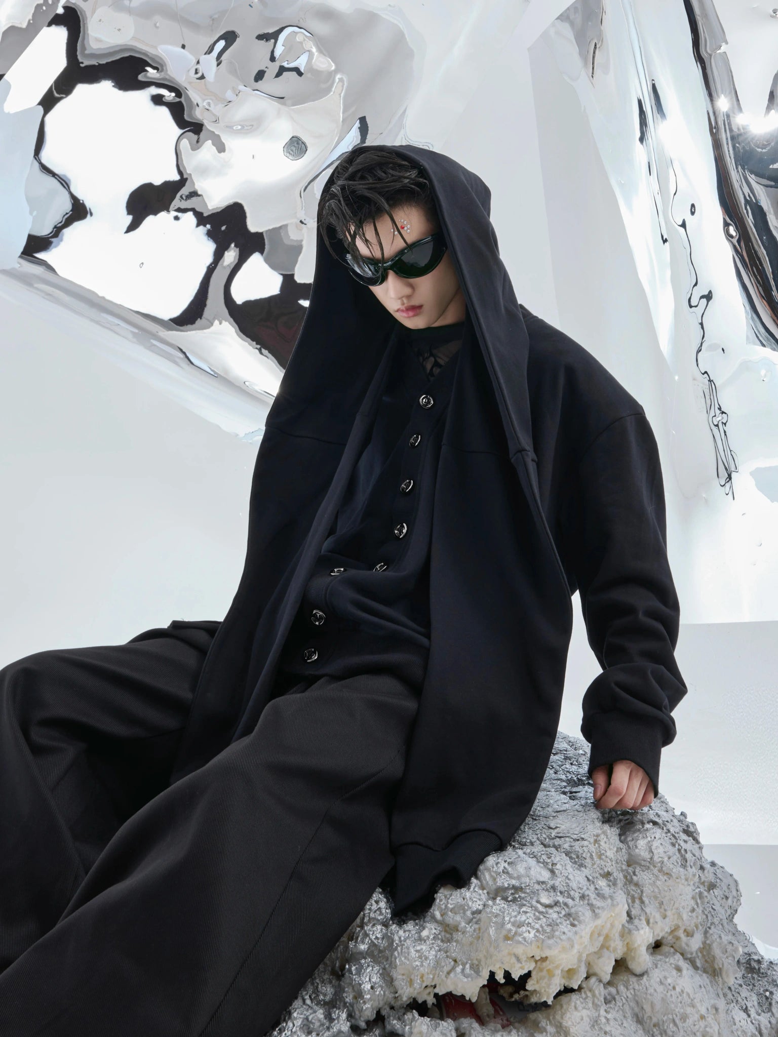 Detachable Shoulder-Pad Hoodie Jacket | Cotton Blend - main image 1