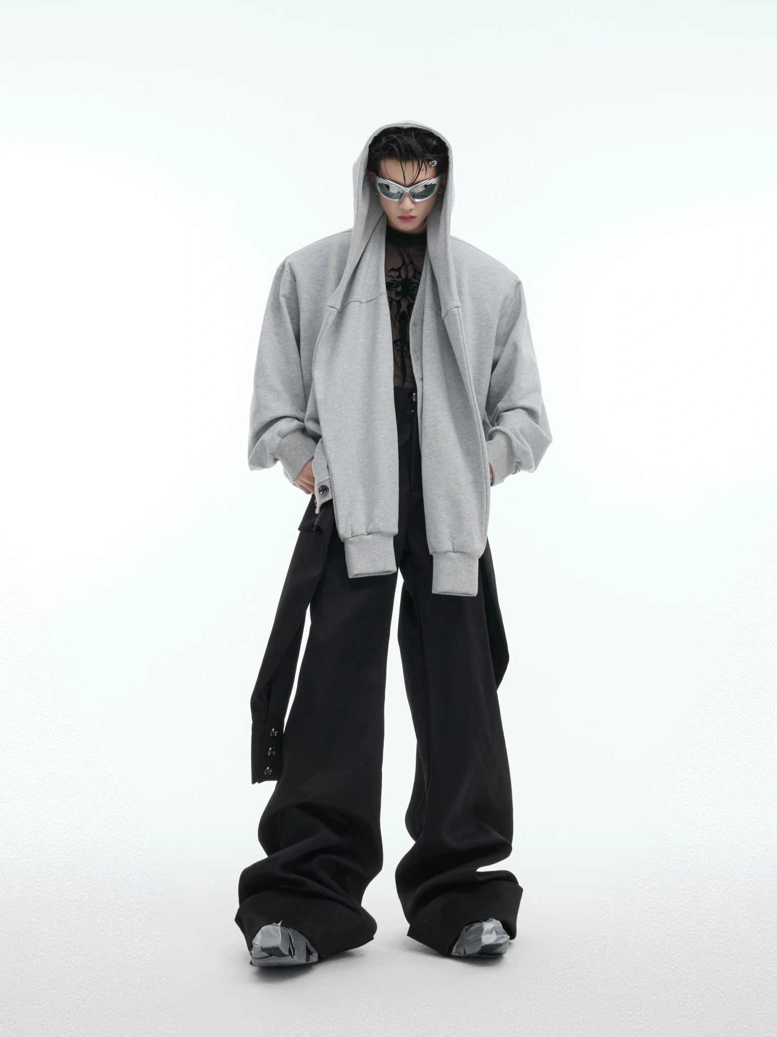 Detachable Shoulder-Pad Hoodie Jacket | Cotton Blend - main image 2