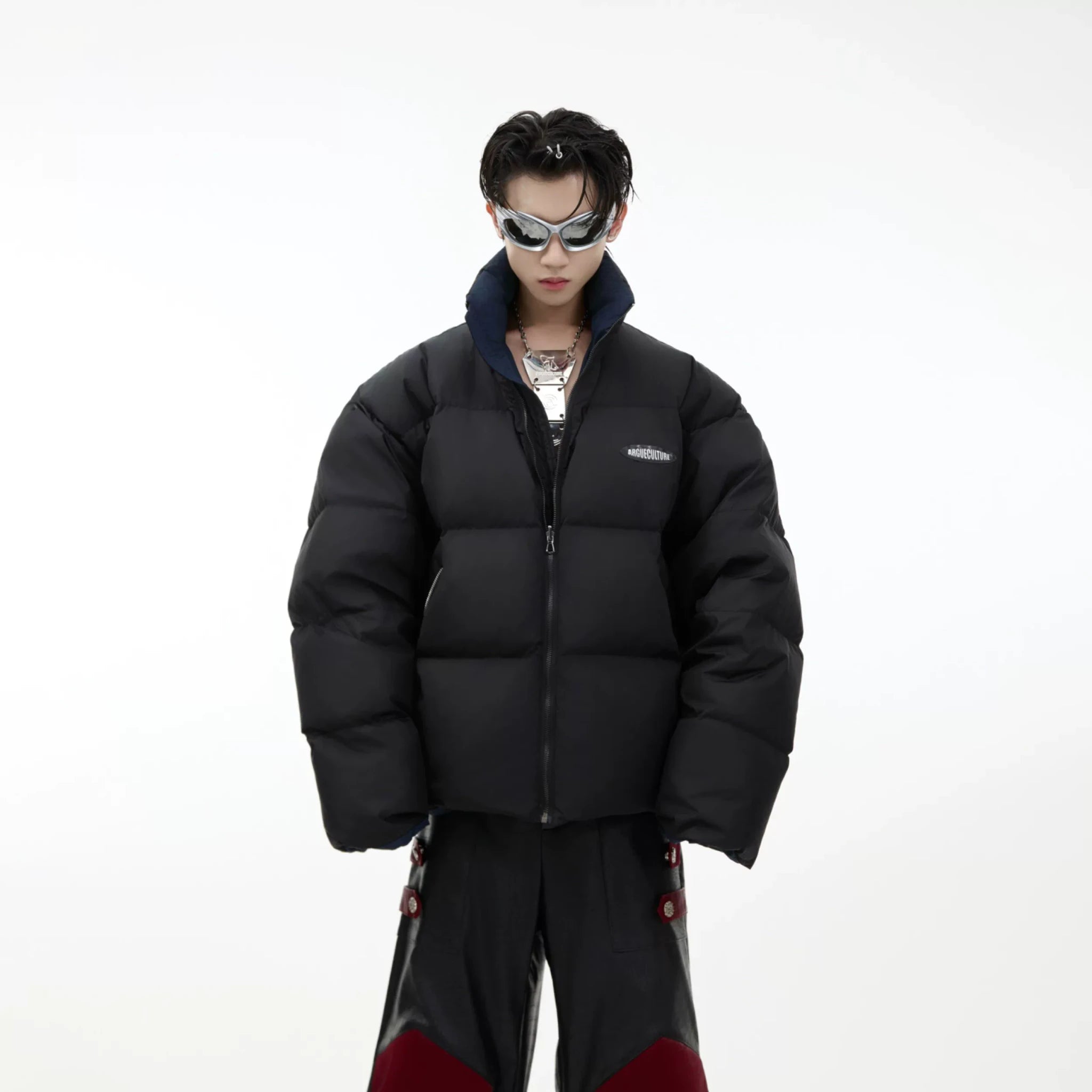 Reversible Short Puffer Jacket with White Duck Down - Black