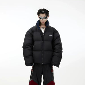 Reversible Short Puffer Jacket with White Duck Down - Black