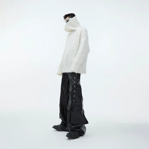 Split-Neck Oversized Knit Sweater in Beige or Gray - main image 3