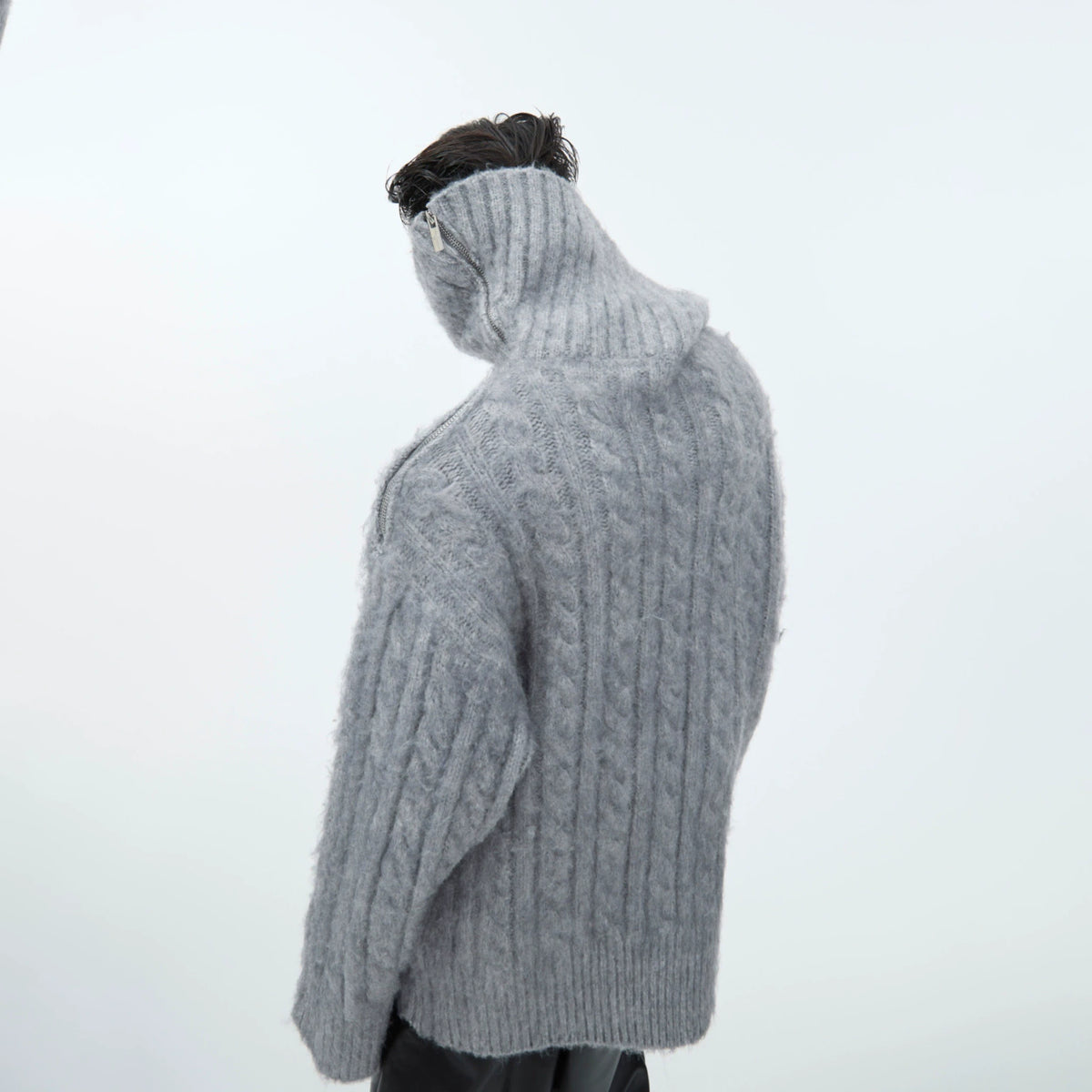 Split-Neck Oversized Knit Sweater in Beige or Gray - main image 5