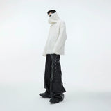 Split-Neck Oversized Knit Sweater in Beige or Gray - Beige