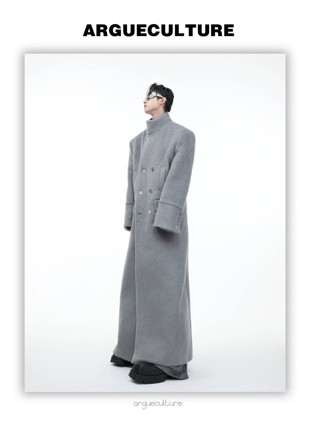 Stand-Collar Long Coat with Metal Aircraft Buckles - description image 4