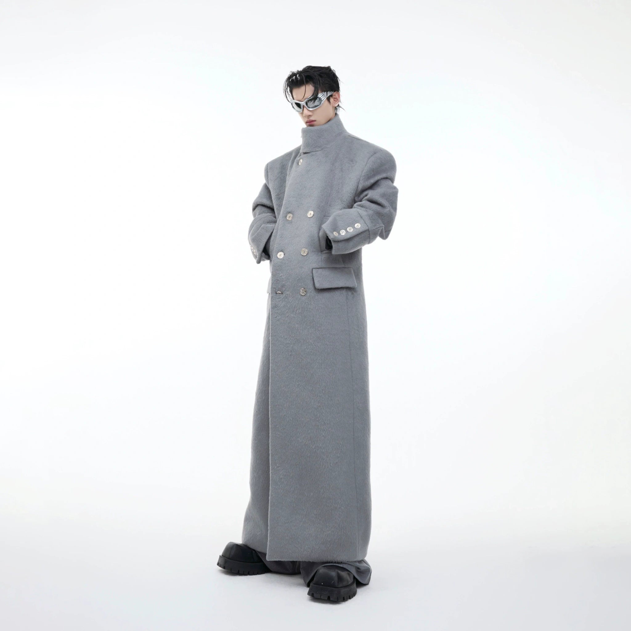 Stand-Collar Long Coat with Metal Aircraft Buckles - main image 2