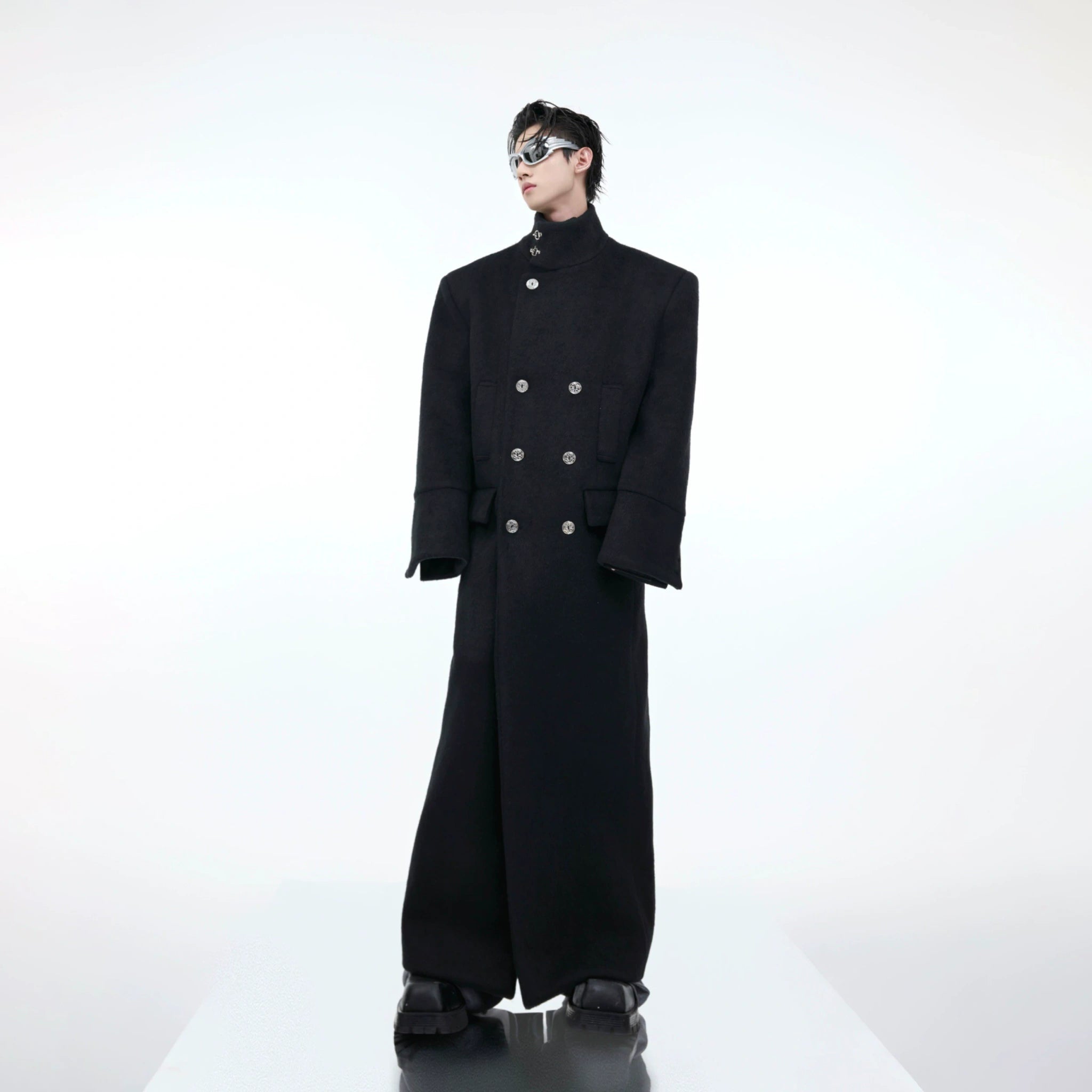 Stand-Collar Long Coat with Metal Aircraft Buckles - main image 5