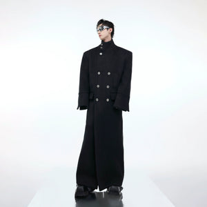 Stand-Collar Long Coat with Metal Aircraft Buckles - main image 5