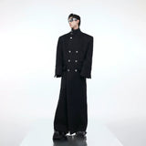 Stand-Collar Long Coat with Metal Aircraft Buckles - Black