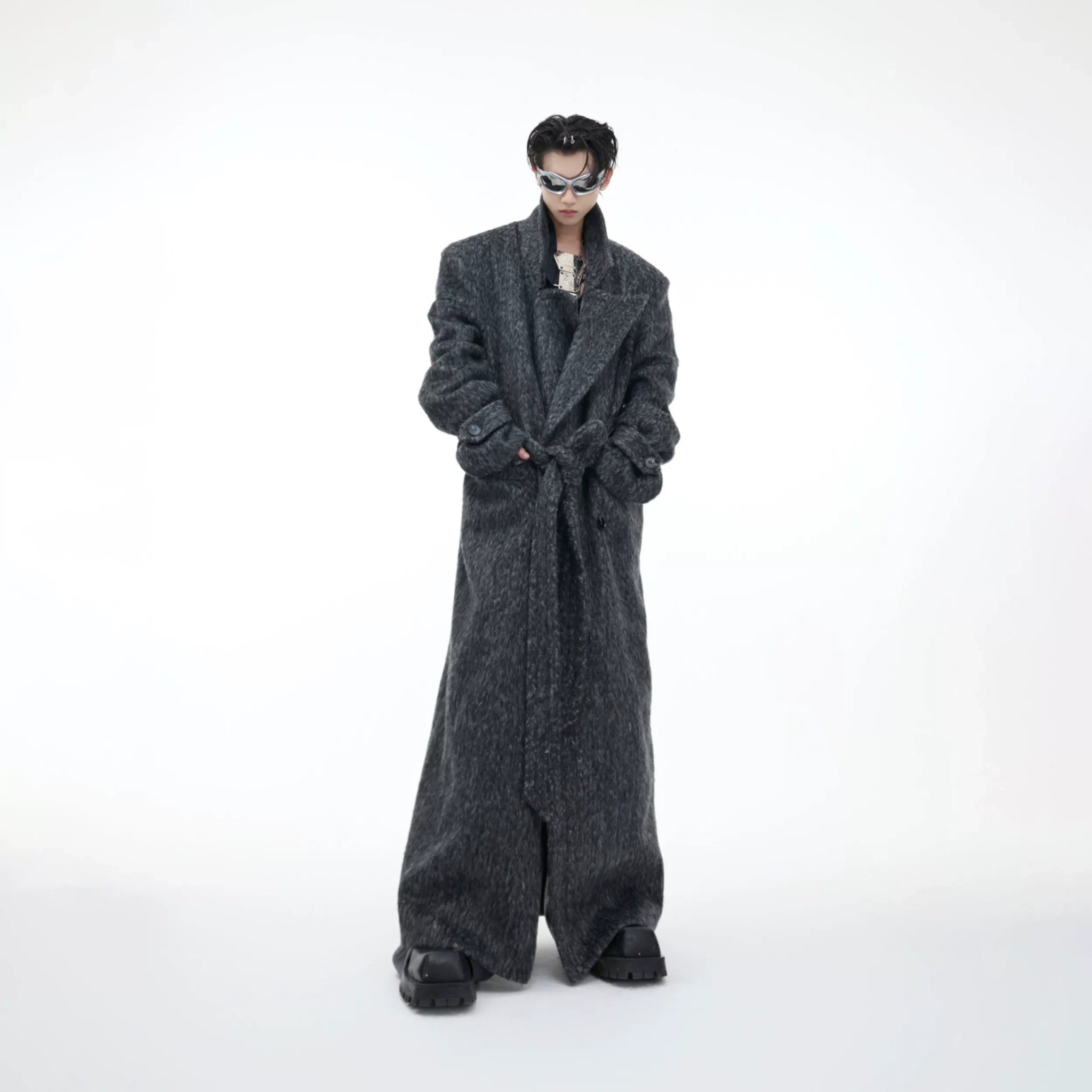 Belted Double-Breasted Wool-Blend Mid-Length Coat - Dark Gray