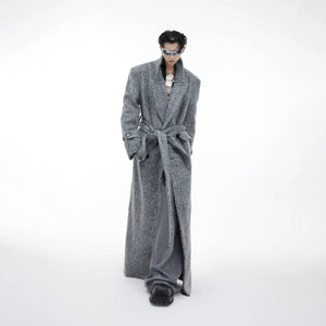 Belted Double-Breasted Wool-Blend Mid-Length Coat - Light Gray