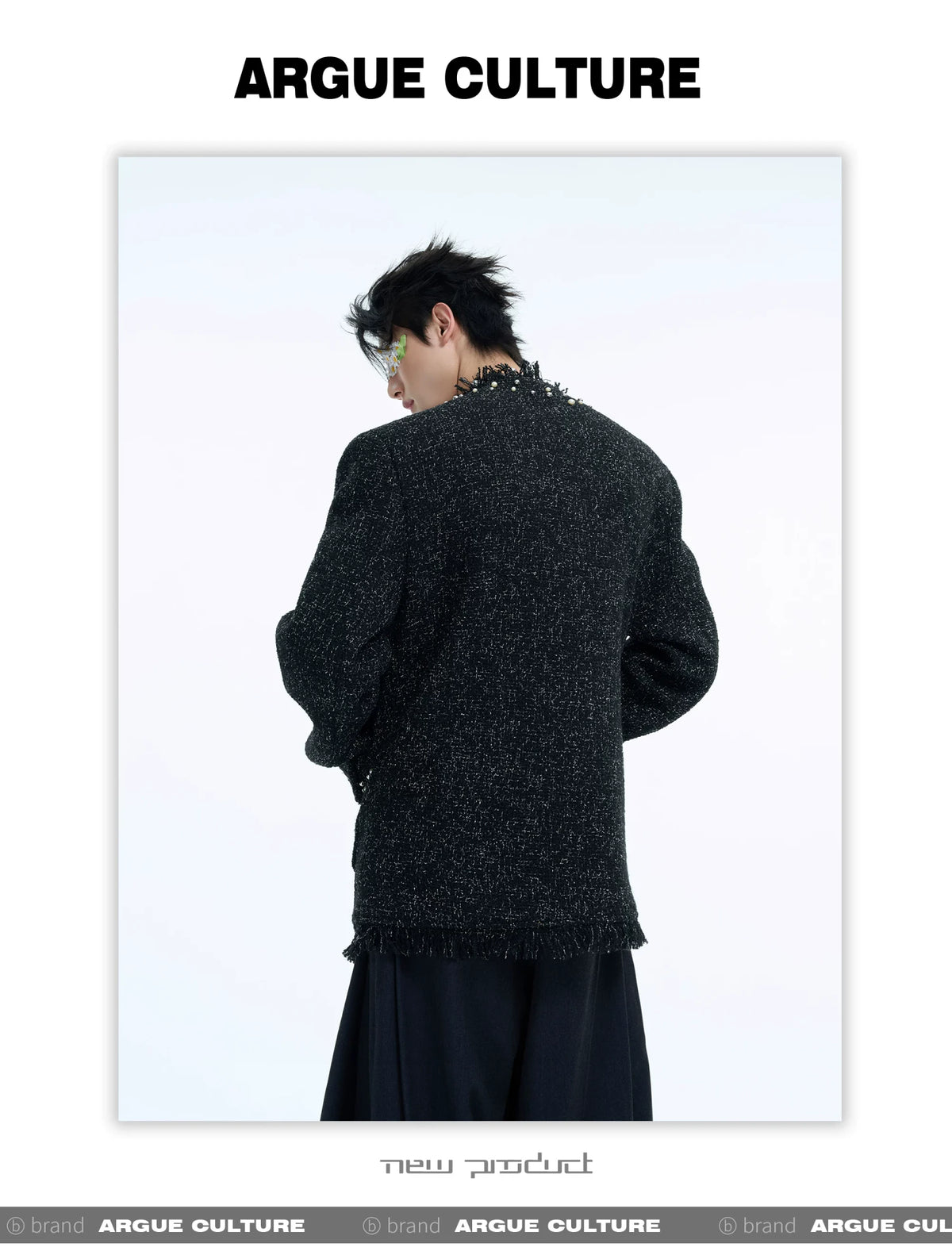Pearl-Embellished Cropped Textured Jacket - description image 1