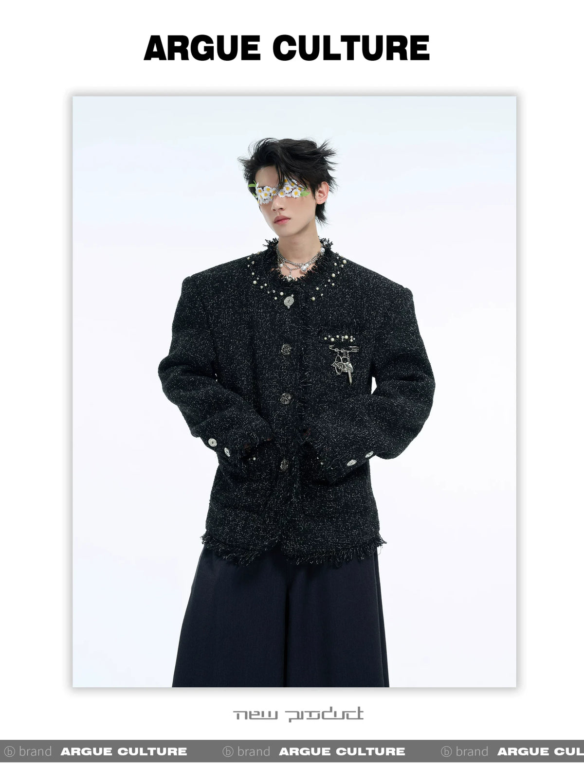 Pearl-Embellished Cropped Textured Jacket - description image 2
