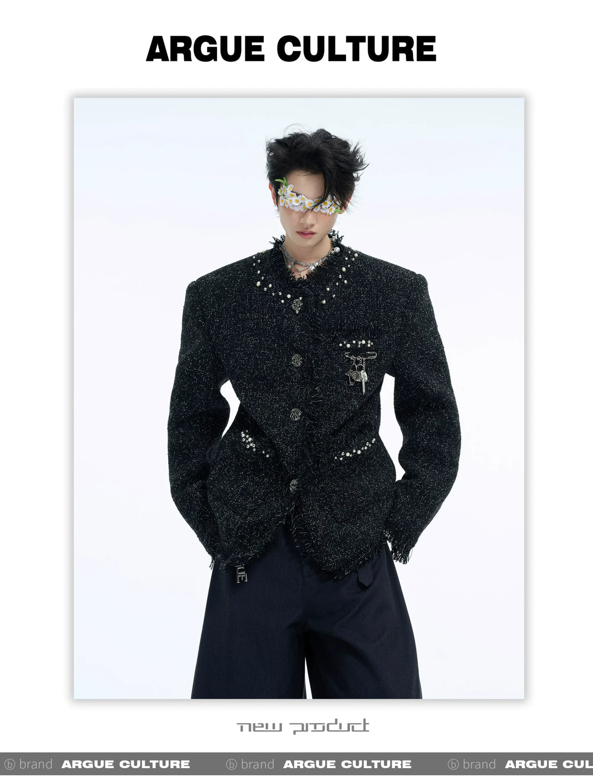Pearl-Embellished Cropped Textured Jacket - description image 3