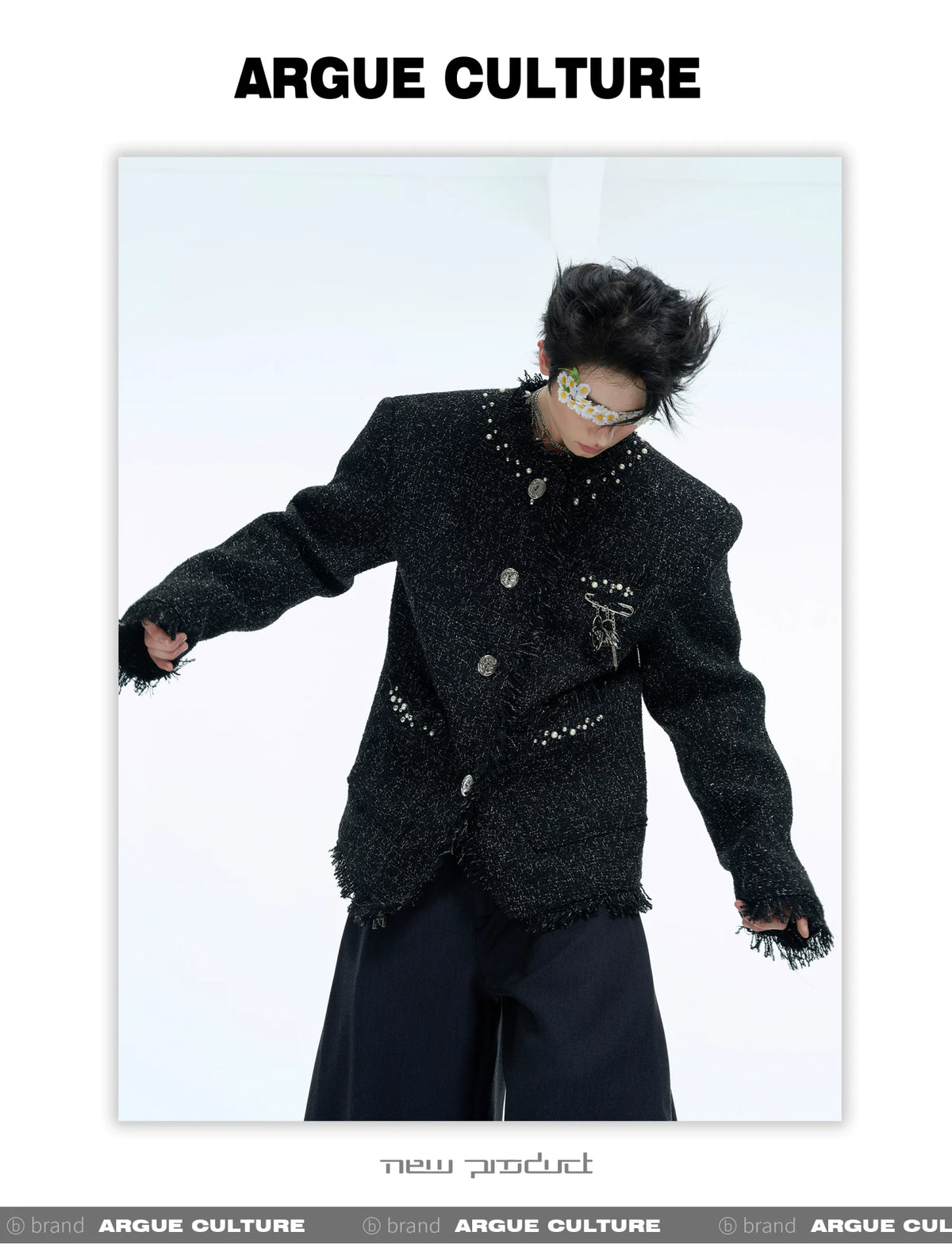 Pearl-Embellished Cropped Textured Jacket - description image 4