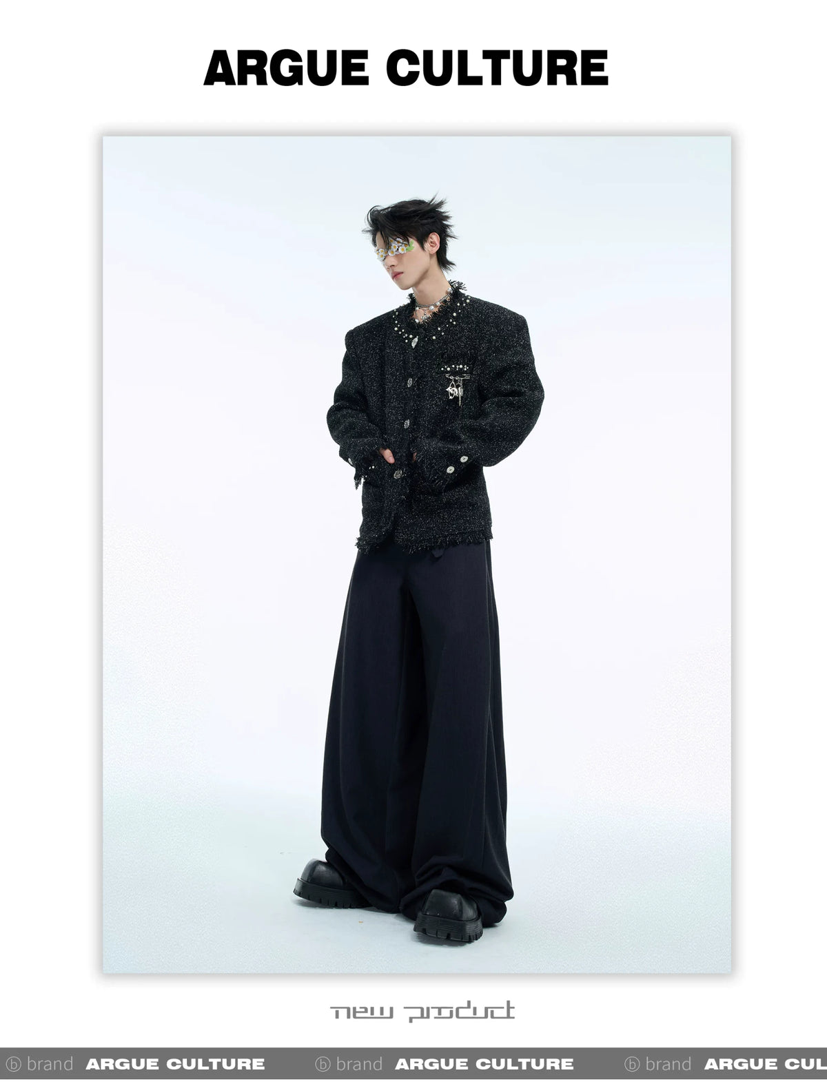Pearl-Embellished Cropped Textured Jacket - description image 6