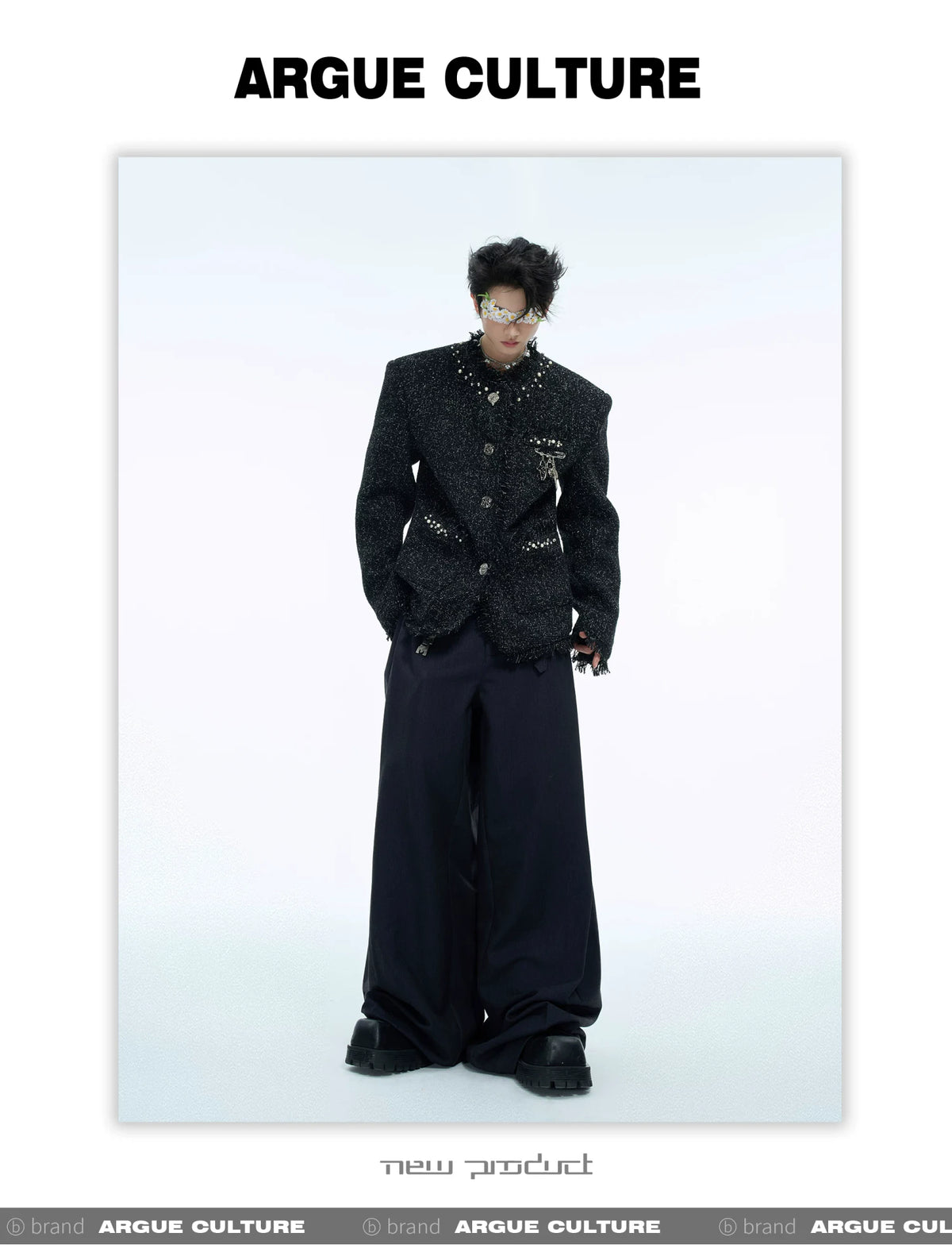 Pearl-Embellished Cropped Textured Jacket - description image 7