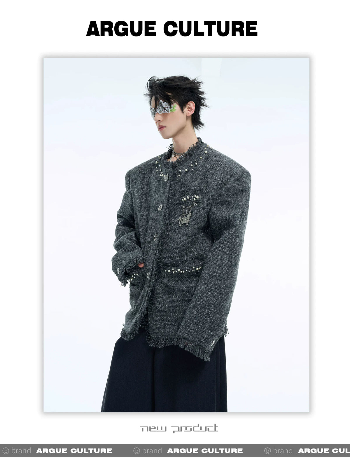 Pearl-Embellished Cropped Textured Jacket - description image 8