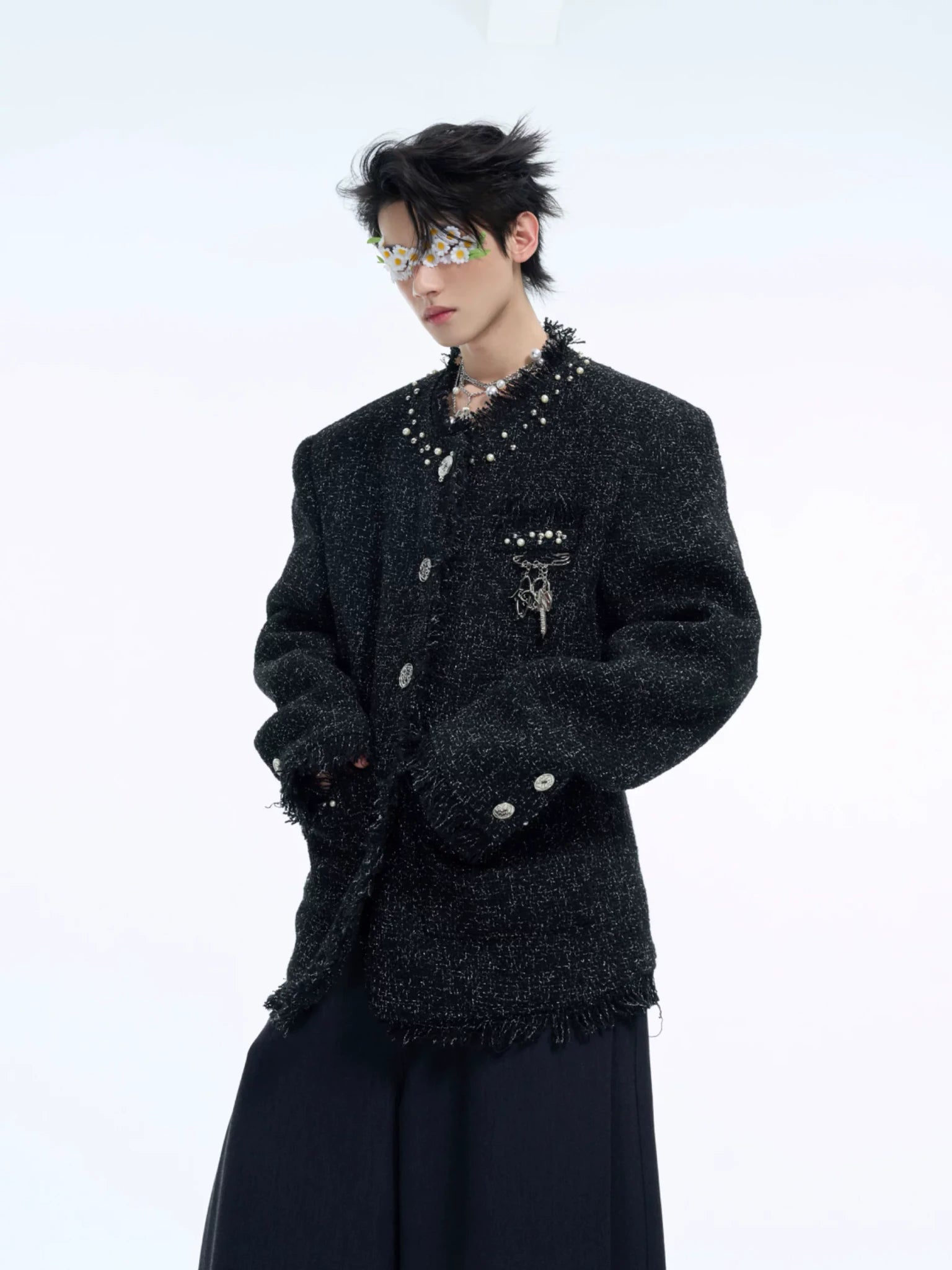 Pearl-Embellished Cropped Textured Jacket - main image 2