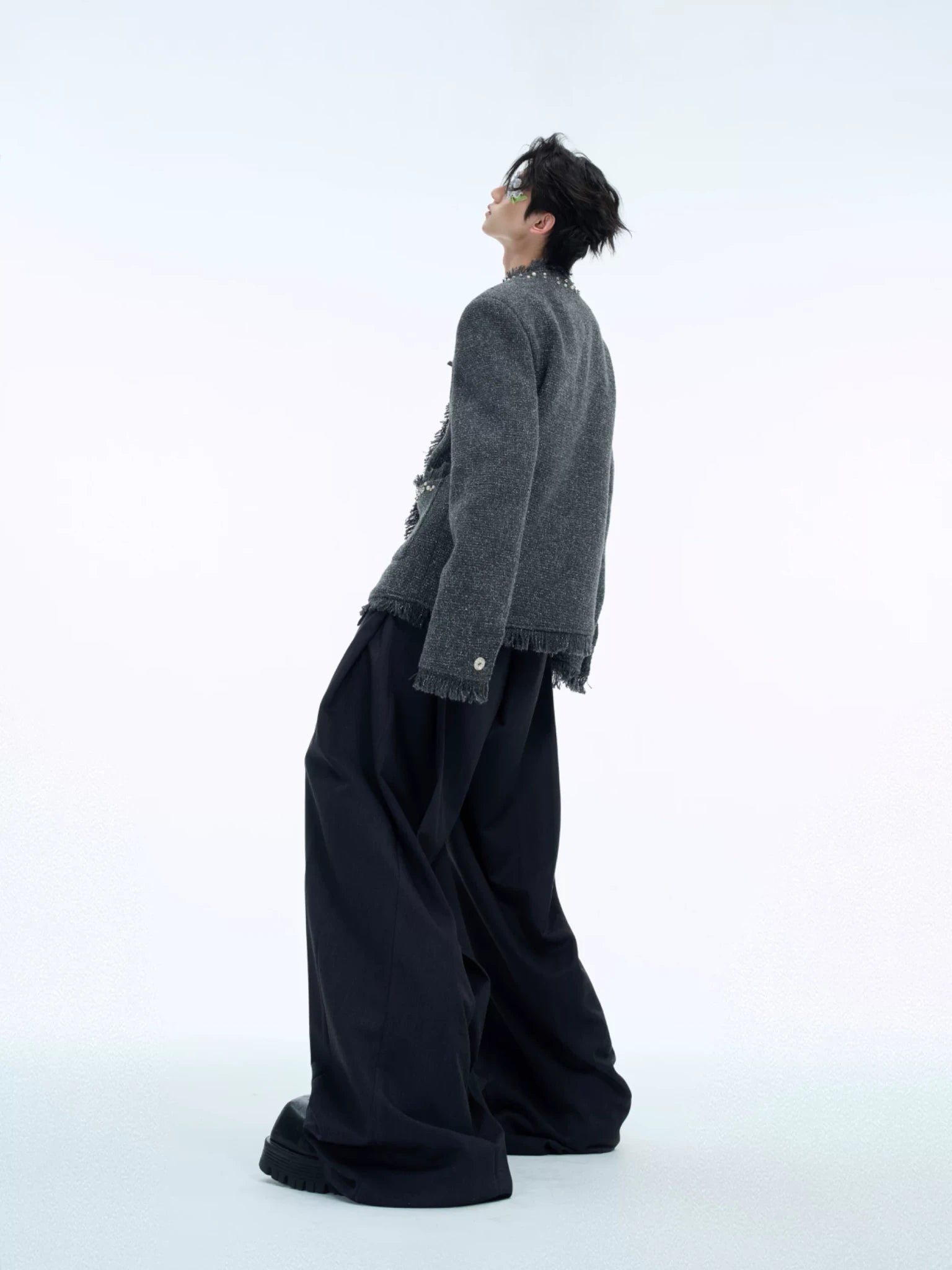 Pearl-Embellished Cropped Textured Jacket - main image 3