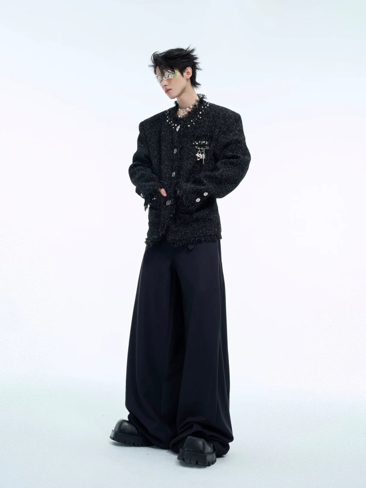 Pearl-Embellished Cropped Textured Jacket - main image 4