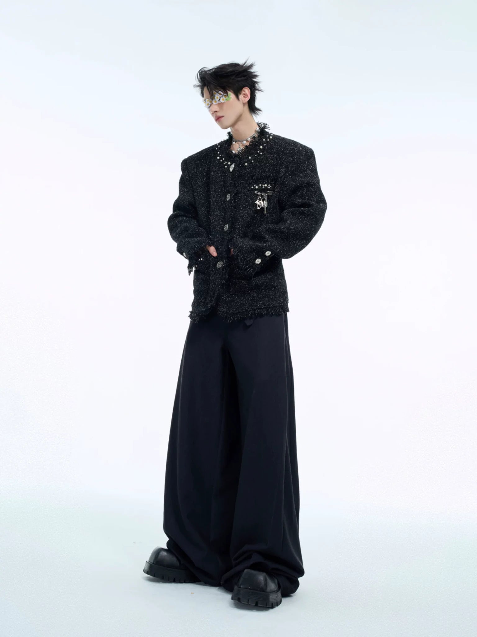 Pearl-Embellished Cropped Textured Jacket - main image 4