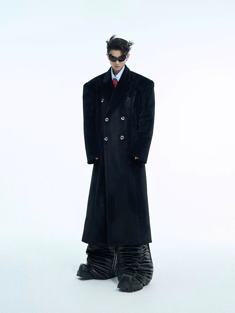 Metal Double-Breasted Structured Coat | Avant-Garde Outerwear - Black Shirt
