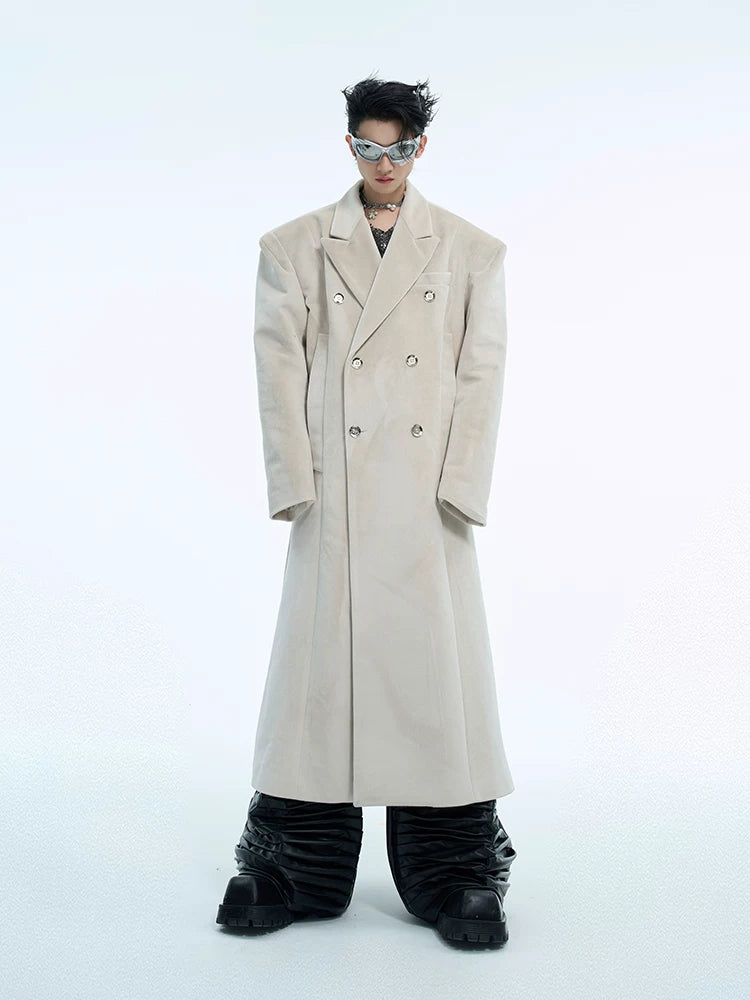 Metal Double-Breasted Structured Coat | Avant-Garde Outerwear - White Shirt