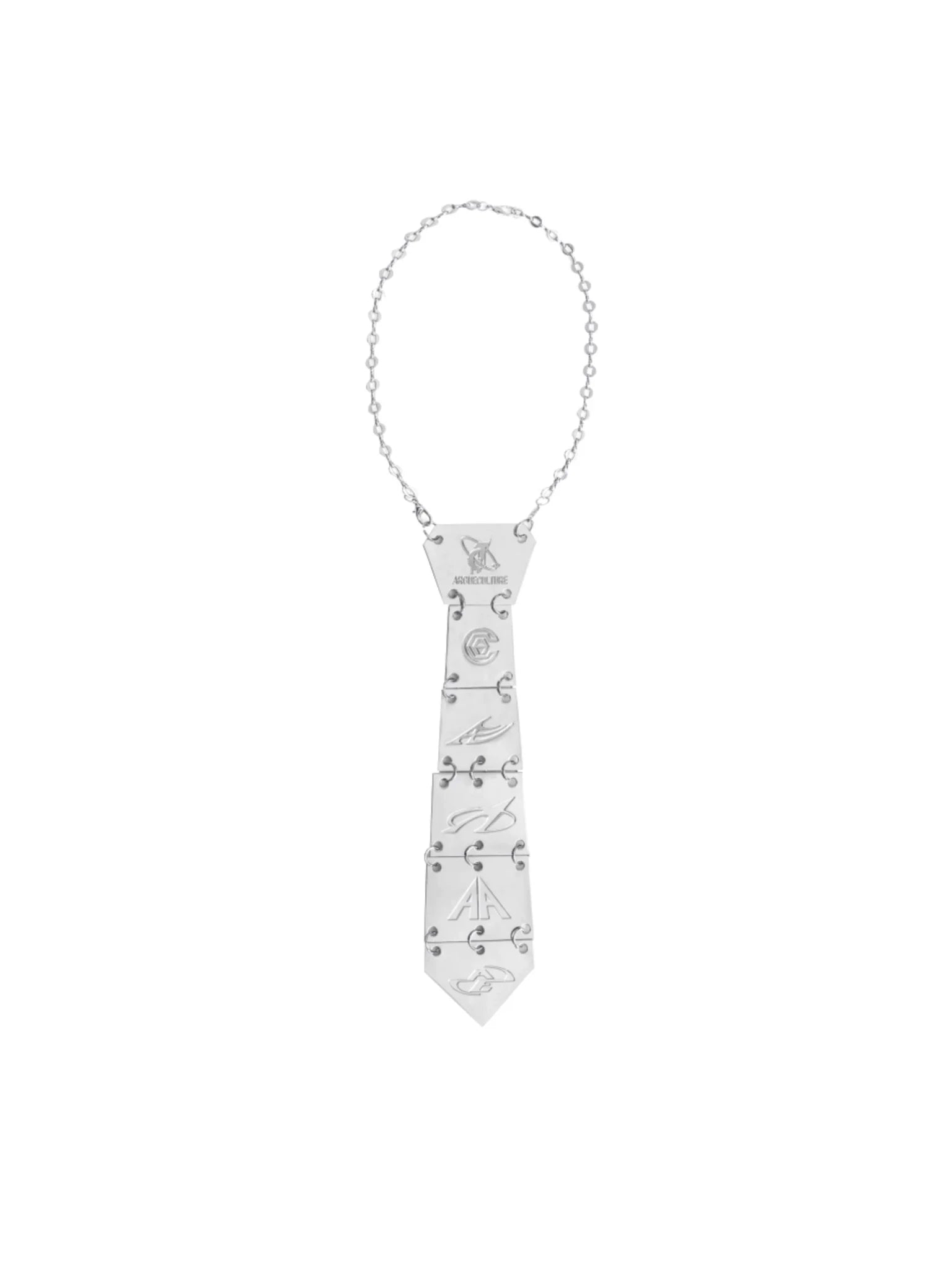 Sculptural Silver Metal Tie Necklace | Avant-Garde - main image 1