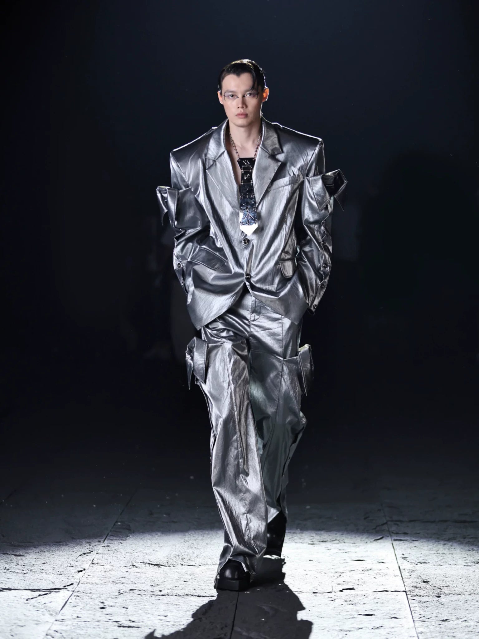 Sculptural Silver Metal Tie Necklace | Avant-Garde - main image 2