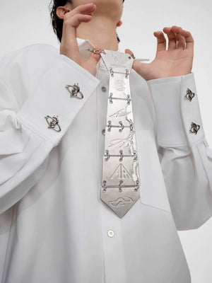 Sculptural Silver Metal Tie Necklace | Avant-Garde - main image 4