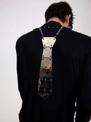 Sculptural Silver Metal Tie Necklace | Avant-Garde - main image 5