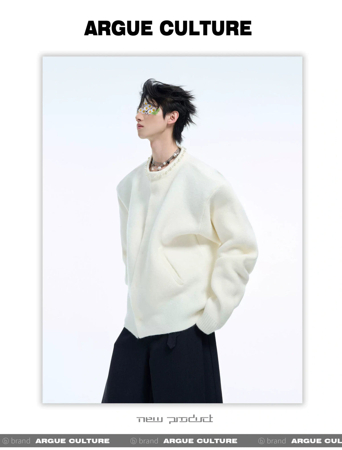 Pearl-Trimmed Short Cardigan Sweater | Argue Culture - description image 2