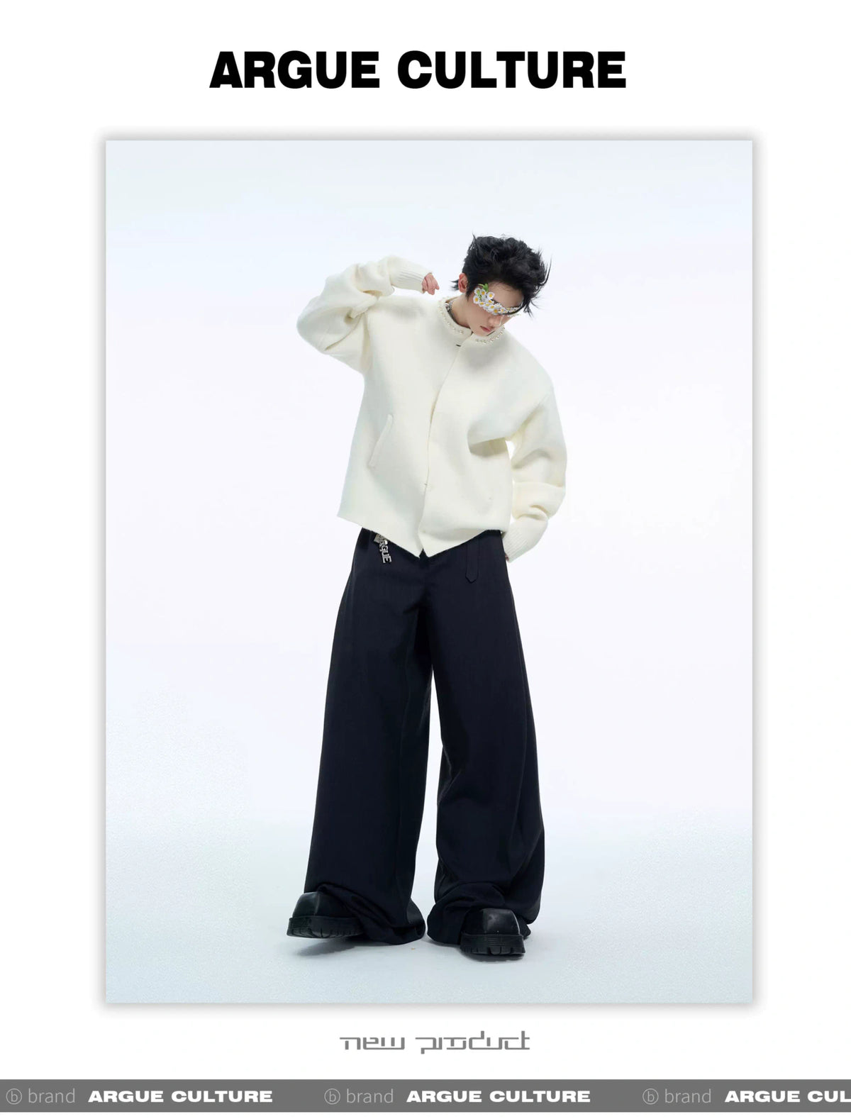 Pearl-Trimmed Short Cardigan Sweater | Argue Culture - description image 3