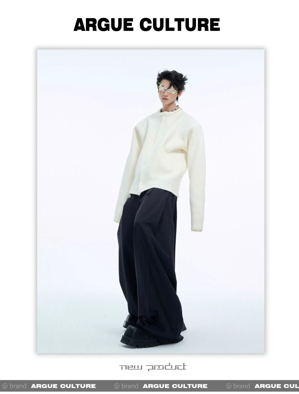 Pearl-Trimmed Short Cardigan Sweater | Argue Culture - description image 4