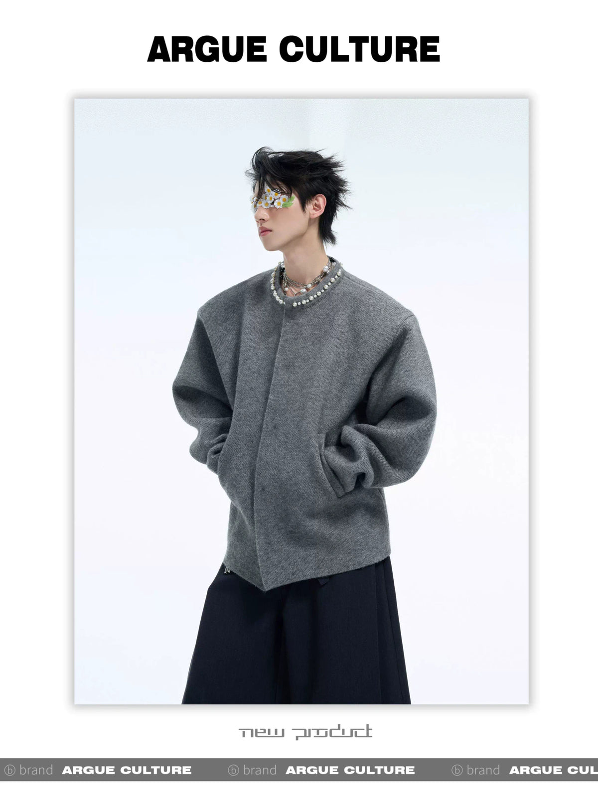 Pearl-Trimmed Short Cardigan Sweater | Argue Culture - description image 16