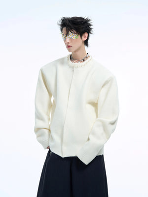 Pearl-Trimmed Short Cardigan Sweater | Argue Culture - White