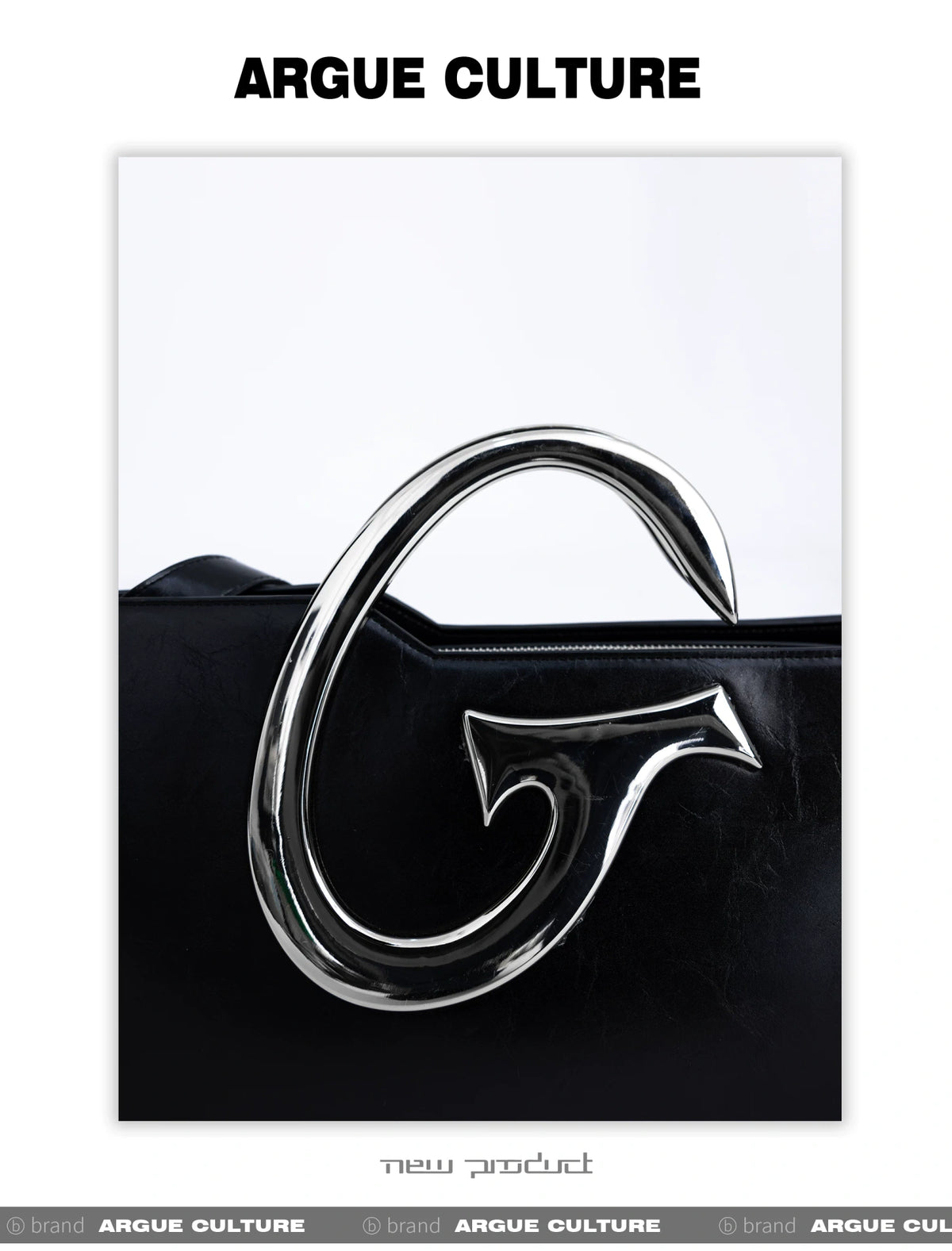 Black PU Trapezoid Shoulder Bag with Metal Handle - description image 8